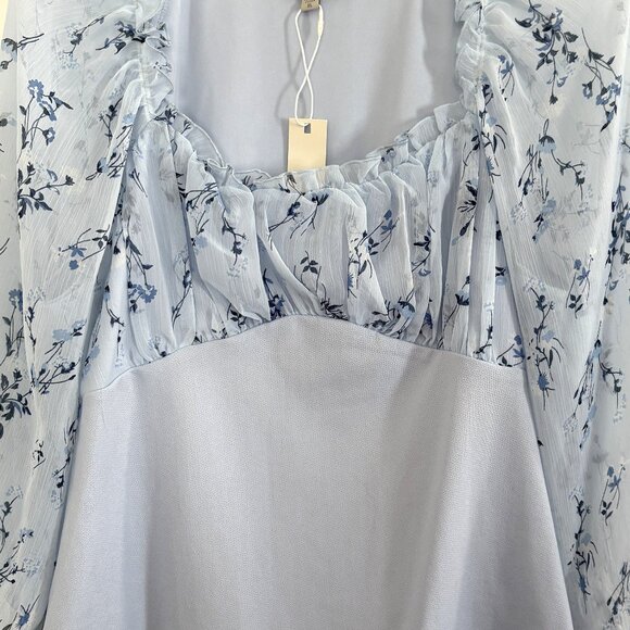 Status by Chenault Floral Chiffon Ruffle Blouse 3/4 Sleeve Top Light Blue NEW - Picture 5 of 7